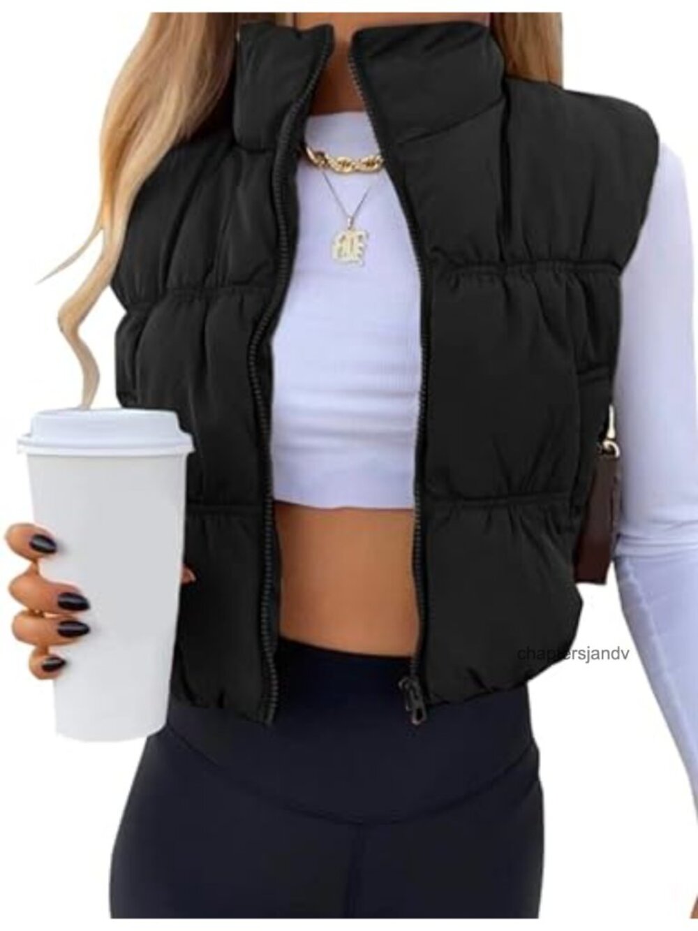 Cropped Puffer Vest Lightweight Sleeveless Quilted Zip Jacket